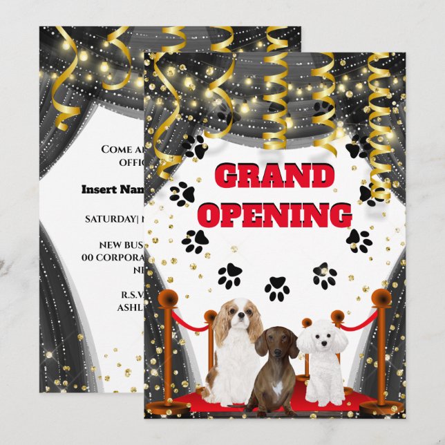 Dog grooming grand opening VIP red carpet Invitation (Front/Back)