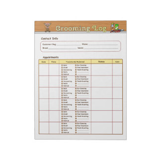 Dog Grooming Log Notepad