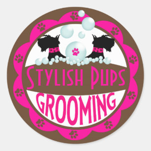 Dog Grooming Logo Customise with Your Name Classic Round Sticker