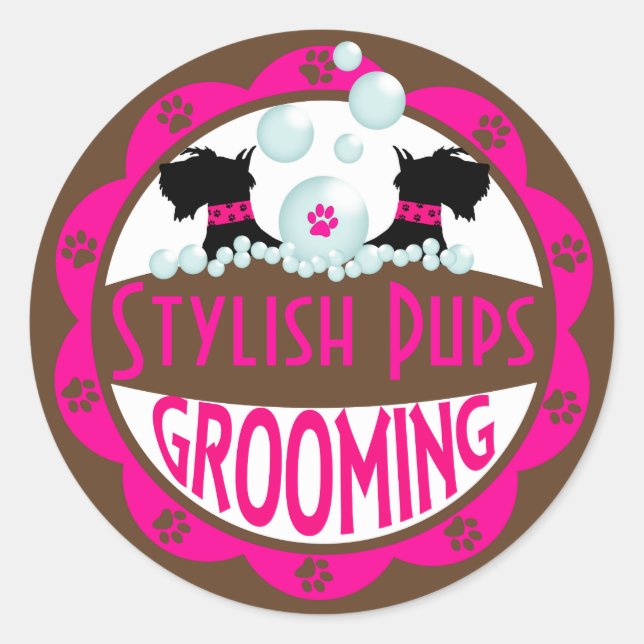 Dog Grooming Logo Customise with Your Name Classic Round Sticker (Front)
