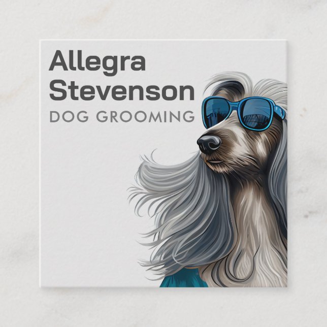 Dog Grooming Modern Simple Typography Afghan Hound Square Business Card (Front)