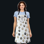 Dog Grooming Paw Pattern  Apron<br><div class="desc">A cute dog grooming business apron on a paw print pattern background. Add your information on the reverse side of the card. Shades of grey,  tan and brown. A whimsical quirky typeface.</div>