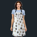 Dog Grooming Paw Pattern  Apron<br><div class="desc">A cute dog grooming business apron on a paw print pattern background. Add your information on the reverse side of the card. Shades of grey,  tan and brown. A whimsical quirky typeface.</div>