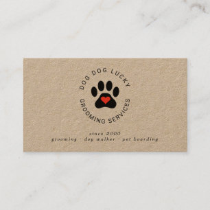 Dog grooming paw print kraft business card