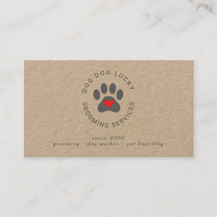 Dog grooming paw print kraft business card