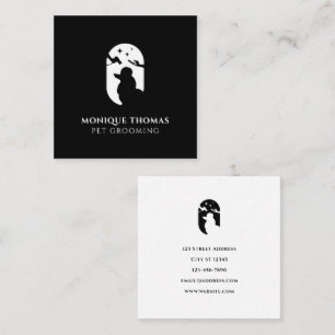 Dog grooming pet care logo black white  square business card