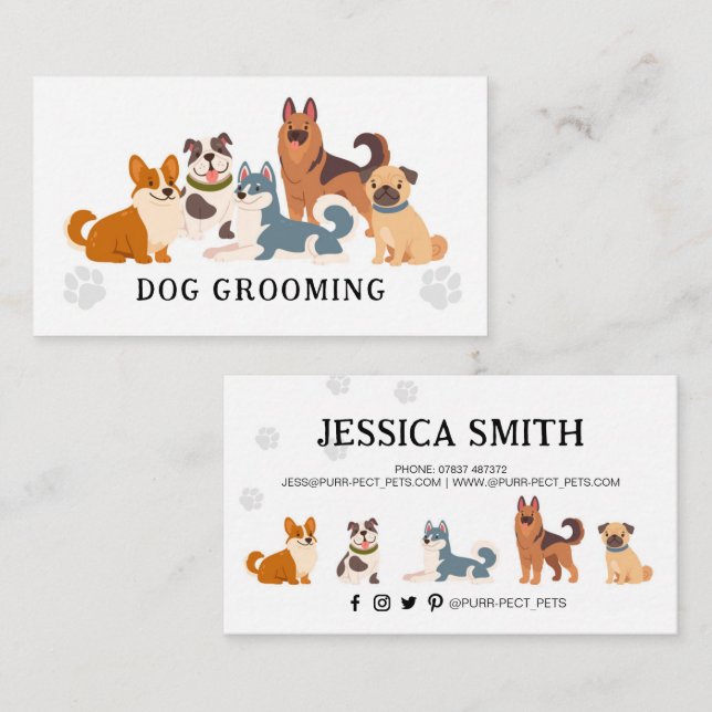 Dog Grooming Pet Groomer Hounds Walker Business Card (Front/Back)