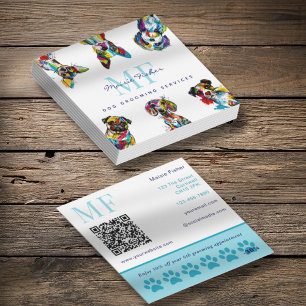 Dog Grooming QR Code & Loyalty Reward Business  Square Business Card