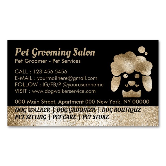 Dog Grooming Salon Gold bath spa Magnetic Business Card (Front)