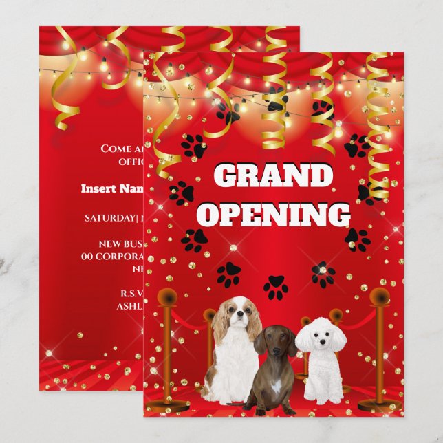 Dog grooming salon grand opening VIP party Invitation (Front/Back)