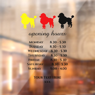 dog grooming salon opening hours window cling