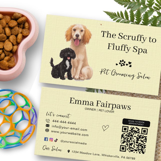 Dog Grooming Salon Pet Care Card With QR Code (Dog Grooming Business Cards)