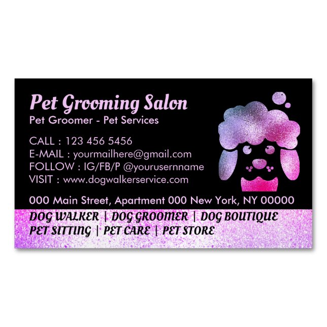 Dog Grooming Salon purple bath spa Magnetic Business Card (Front)