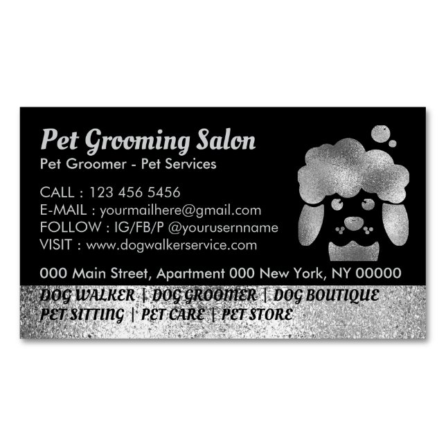 Dog Grooming Salon silver bath spa Magnetic Business Card (Front)