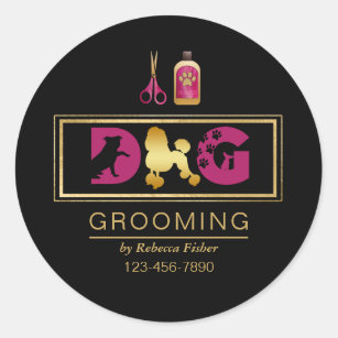 Dog Grooming Services Black Pink Sticker