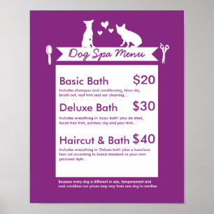 Dog Grooming Spa Menu - Personalizable Poster