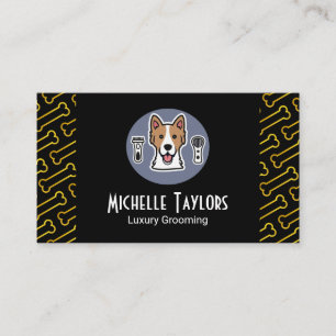 Dog Grooming Tools Gold Bones Business Card