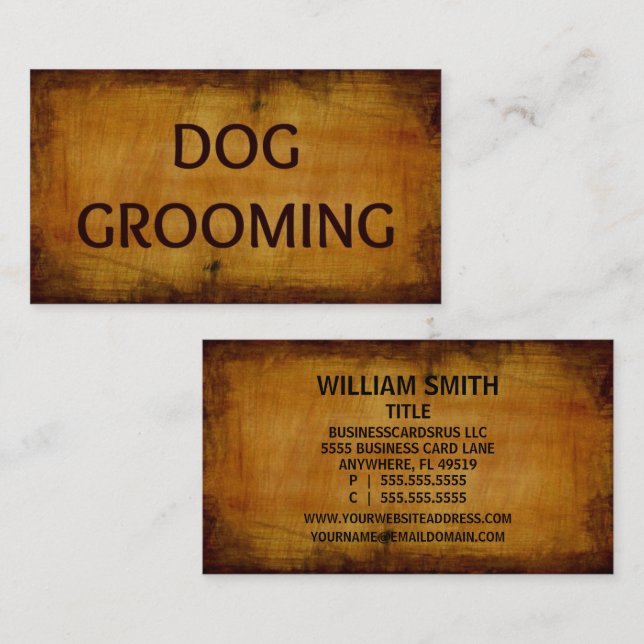Dog Grooming Wood Grain Business Card (Front/Back)