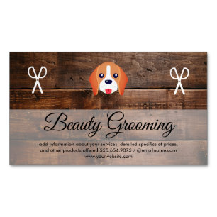 Dog Grooming Wood Panels Magnetic Business Card