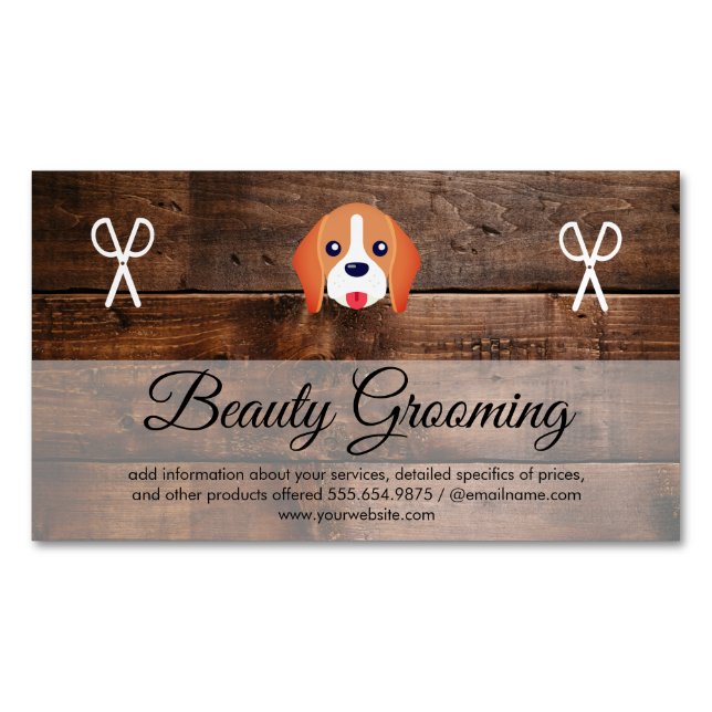 Dog Grooming Wood Panels Magnetic Business Card (Front)