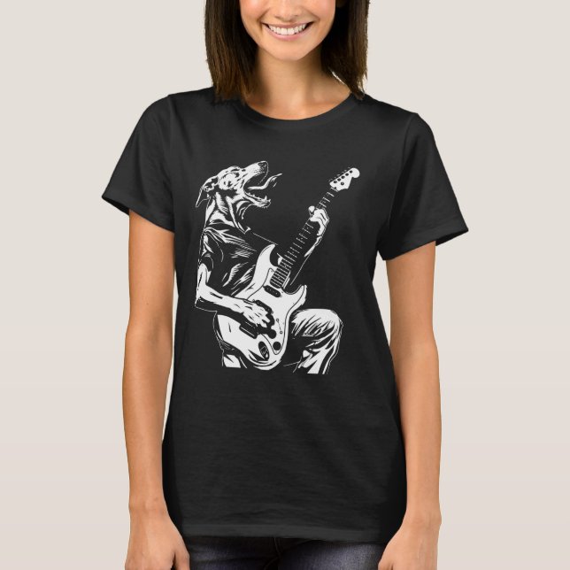 Dog Guitarist Guitar - American Foxhound Dad Mum T-Shirt (Front)