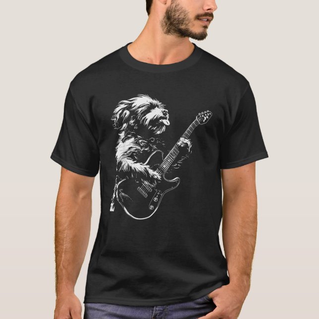 Dog Guitarist Guitar Cavapoo Dad Mum T-Shirt (Front)