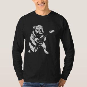 Dog Guitarist Guitar - English Bulldog Dad Mum T-Shirt