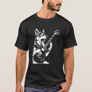 Dog Guitarist Guitar - Siberian Husky Dad Mum T-Shirt