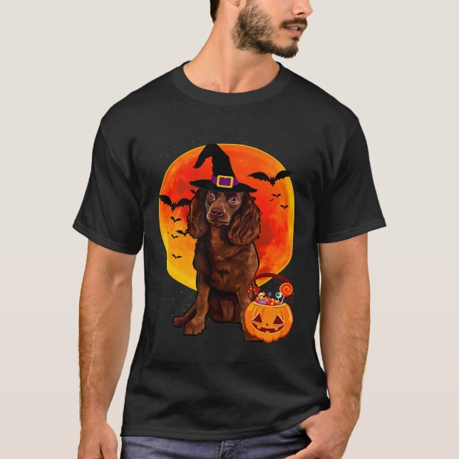Dog Halloween American Water Spaniel Jack O Lanter T-Shirt (Front)