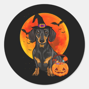 Dog Halloween Black Dachshund Jack O Lantern Classic Round Sticker