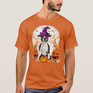 Dog Halloween Boston Terrier Dog Jack O Lantern Pu T-Shirt