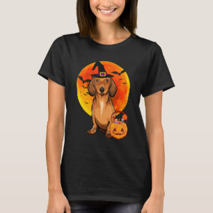 Dog Halloween Brown Dachshund Jack O Lantern Pumpk T-Shirt