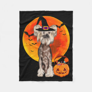 Dog Halloween Chinese Crested Jack O Lantern Fleece Blanket