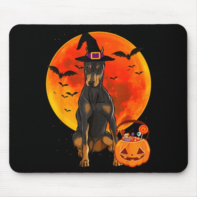 Dog Halloween Doberman Pinscher Jack O Lantern Mouse Mat (Front)
