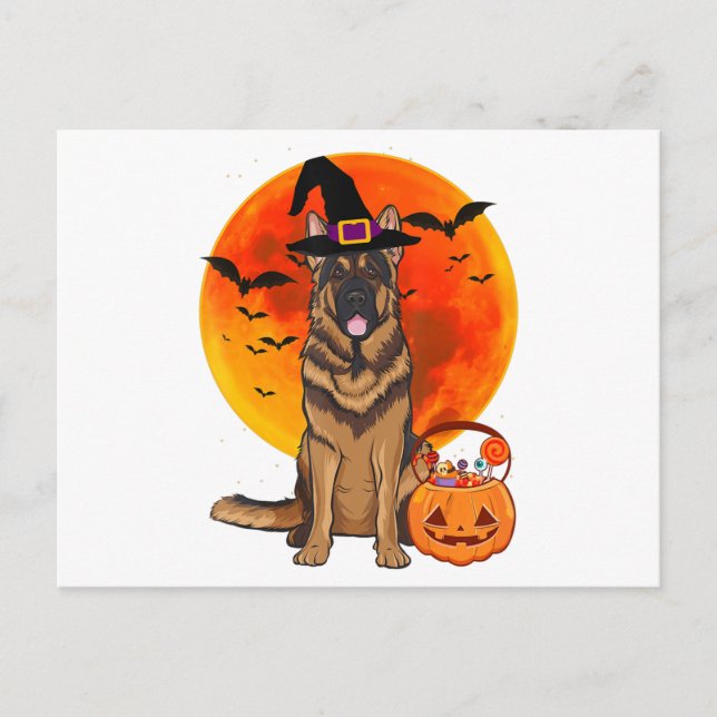 Dog Halloween German Shepherd Jack Lantern Pumpk Announcement Postcard (Front)
