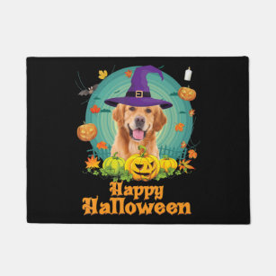Dog   Halloween Golden Retriever Dog Witch Pumpkin Doormat