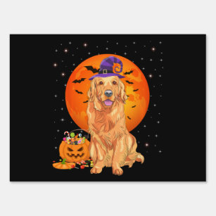 Dog Halloween Golden Retriever Trick Or Treat Pump Garden Sign