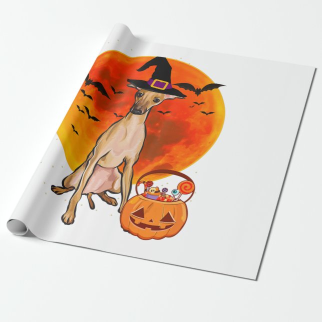 Dog Halloween Italian Greyhound Jack O Lantern Wrapping Paper (Unrolled)