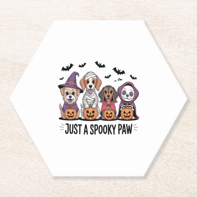 Dog Halloween Just a Spooky Paw 2 Paper Coaster (Front)