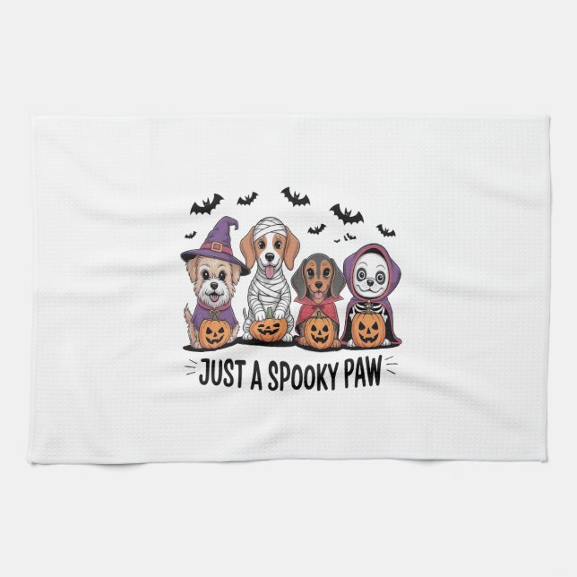 Dog Halloween Just a Spooky Paw 2 Tea Towel (Horizontal)