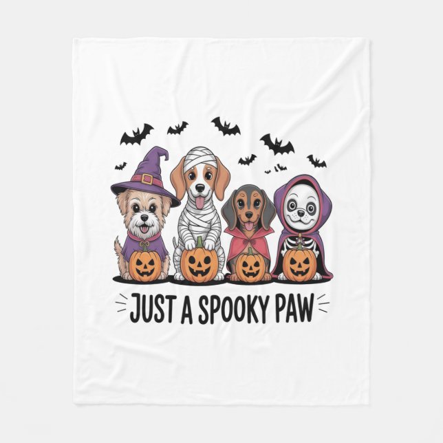 Dog Halloween Just a Spooky Paw Fleece Blanket (Front)