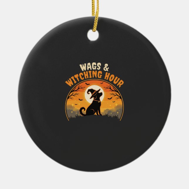 Dog Halloween Moonlight Ceramic Tree Decoration (Front)