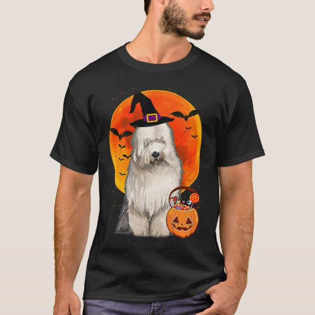 Dog Halloween Old English Sheepdog Jack O Lantern  T-Shirt (Front)