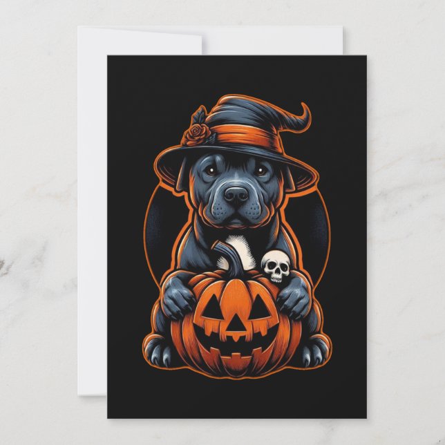 Dog Halloween - Pitbull Witch Invitation (Front)