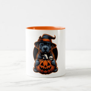 Dog Halloween - Pitbull Witch Two-Tone Coffee Mug
