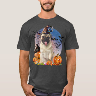 Dog Halloween Pug Jack O Lantern Pumpkin Moon T-Shirt