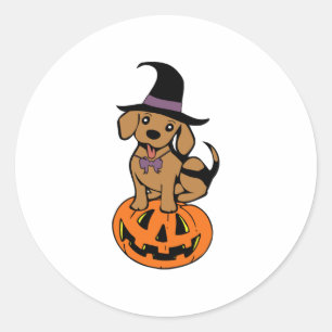 dog halloween pumpkin face classic round sticker