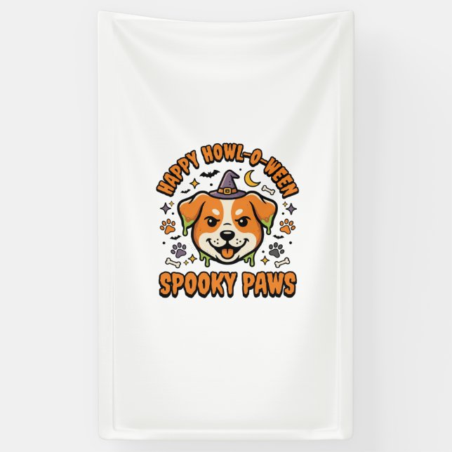 Dog Halloween Spooky Paws Banner (Vertical)