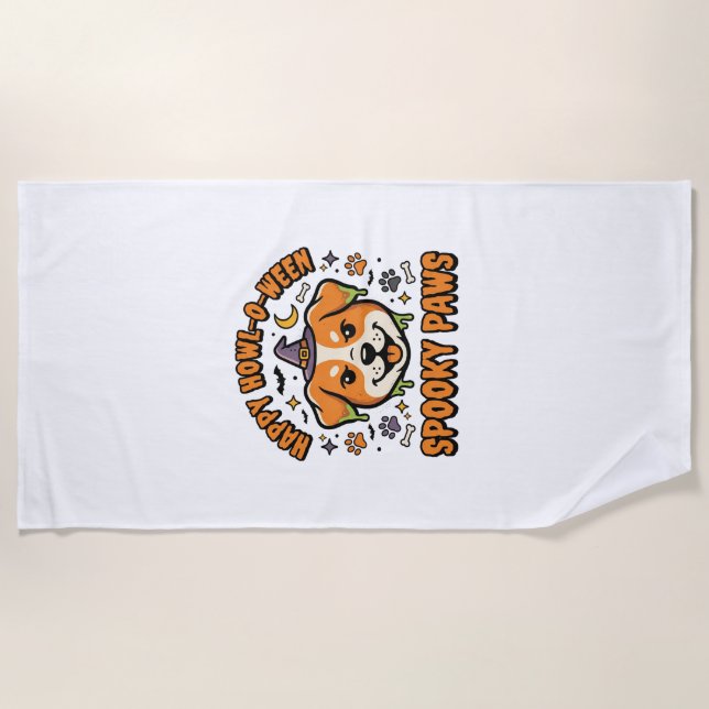 Dog Halloween Spooky Paws Beach Towel (Front)