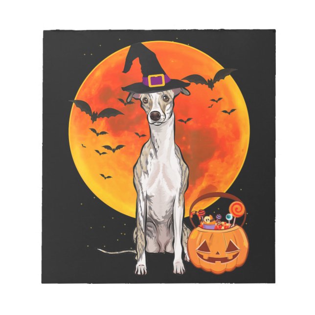 Dog Halloween Whippet Jack O Lantern Pumpkin Notepad (Front)
